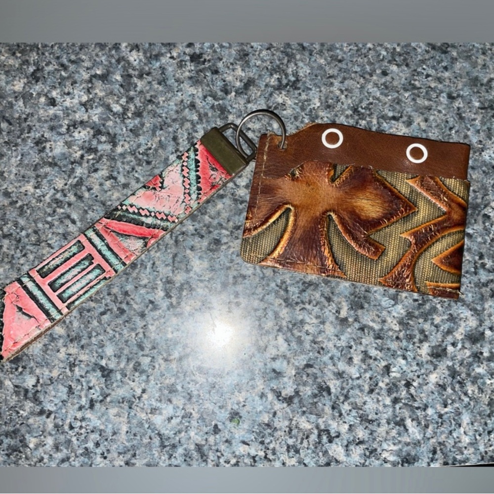 New leather card insert, keychain and bull charm